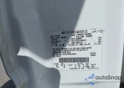 2005 Ford F150 из США, поврежденный, VIN 1FTRF122X5NB25835